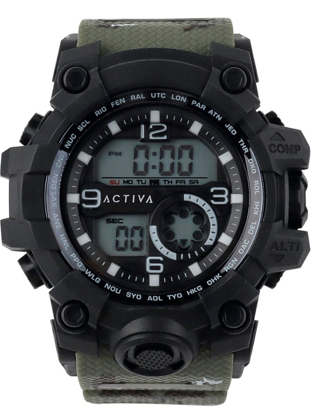 $99 Activa Endurance X Invicta Men's Black Camo Digital 54.5mm Watch 435-004 NIB
